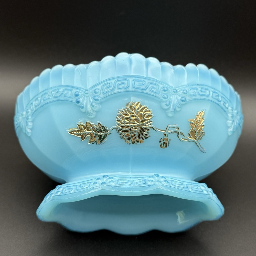 EAPG Northwood Glass Chrysanthemum Sprig Pagoda Blue Custard Compote Berry Bowl - Picture 13 of 16